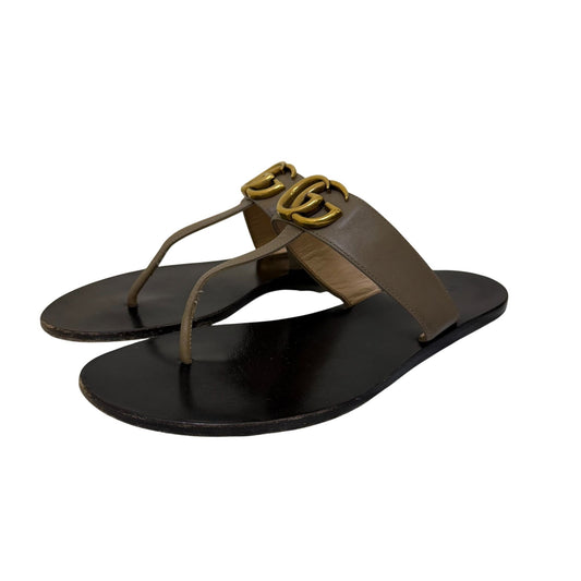 Gucci Tan Leather GG Logo Sandals Size 38 EU/8 US Black Sole