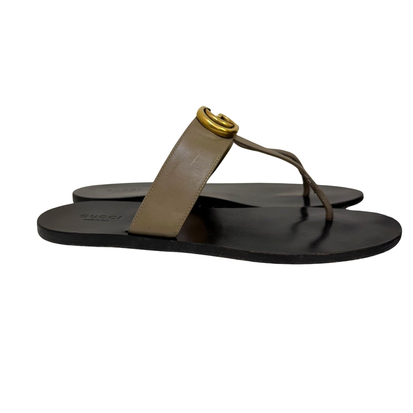 Gucci Tan Leather GG Logo Sandals Size 38 EU/8 US Black Sole