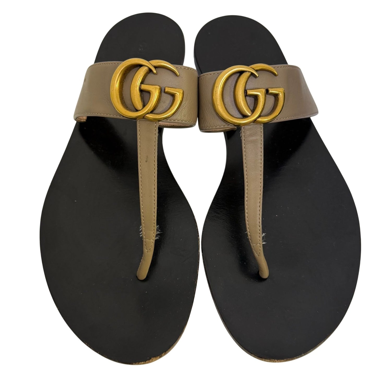 Gucci Tan Leather GG Logo Sandals Size 38 EU/8 US Black Sole