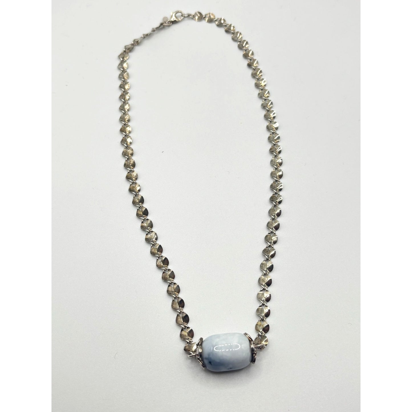 Sterling Silver 925 Necklace With Blue Gemstone Bead Pendant