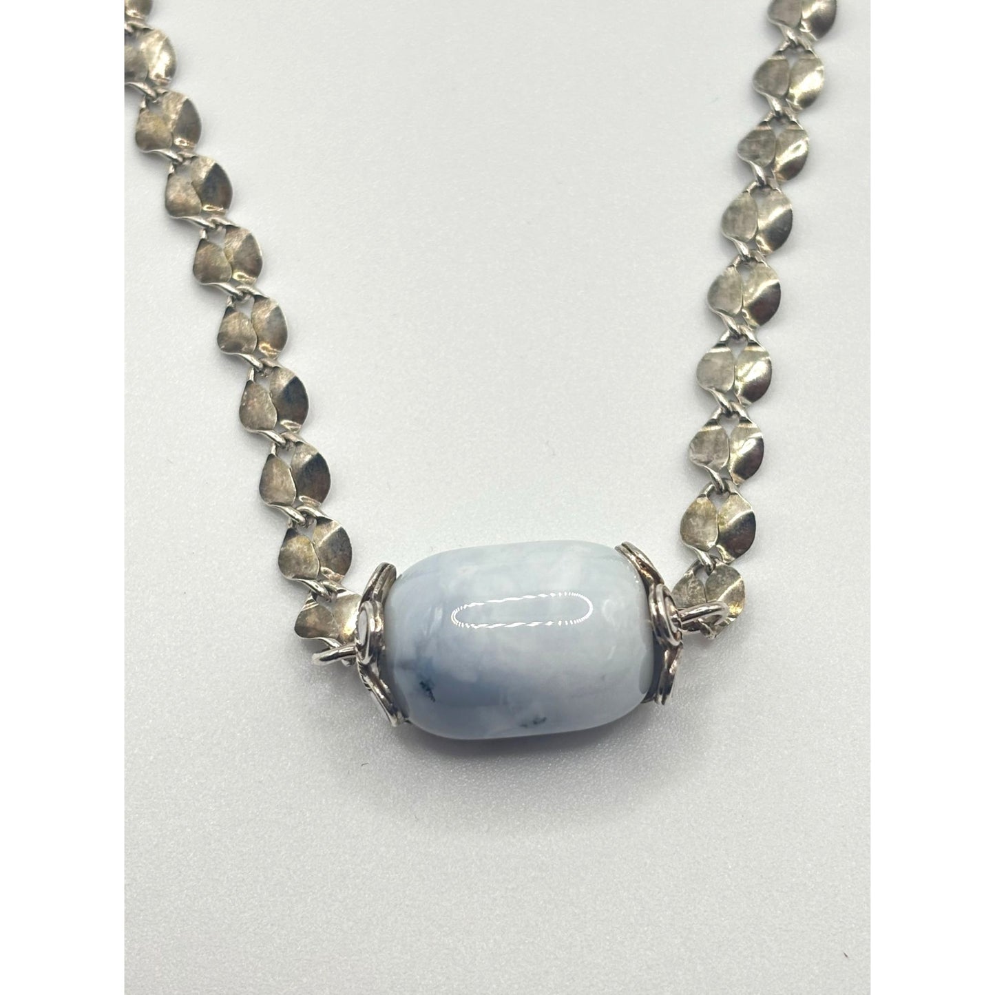 Sterling Silver 925 Necklace With Blue Gemstone Bead Pendant