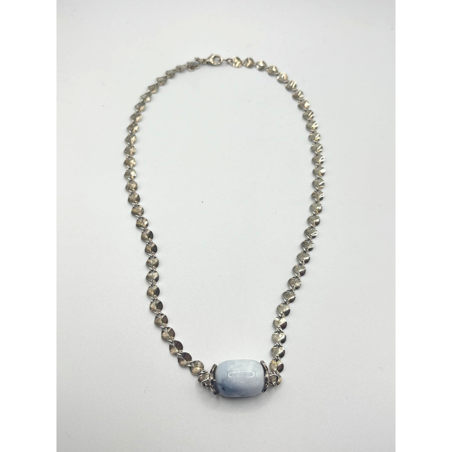 Sterling Silver 925 Necklace With Blue Gemstone Bead Pendant