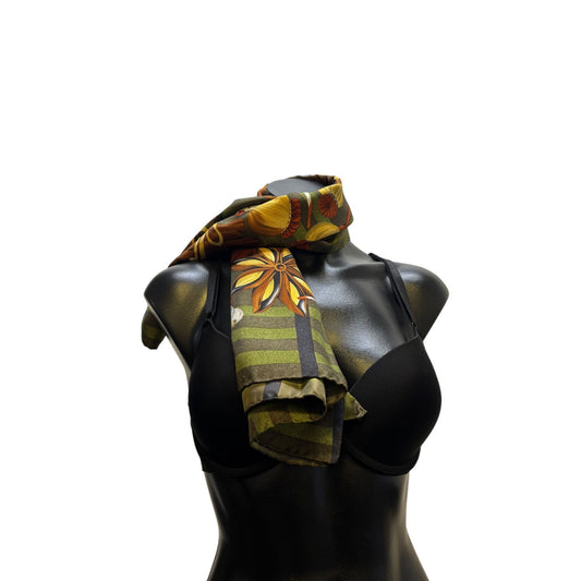 Burberry Floral & Geometric Green Multicolor Silk Scarf