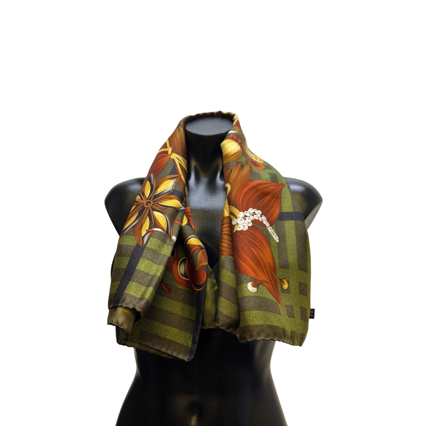 Burberry Floral & Geometric Green Multicolor Silk Scarf