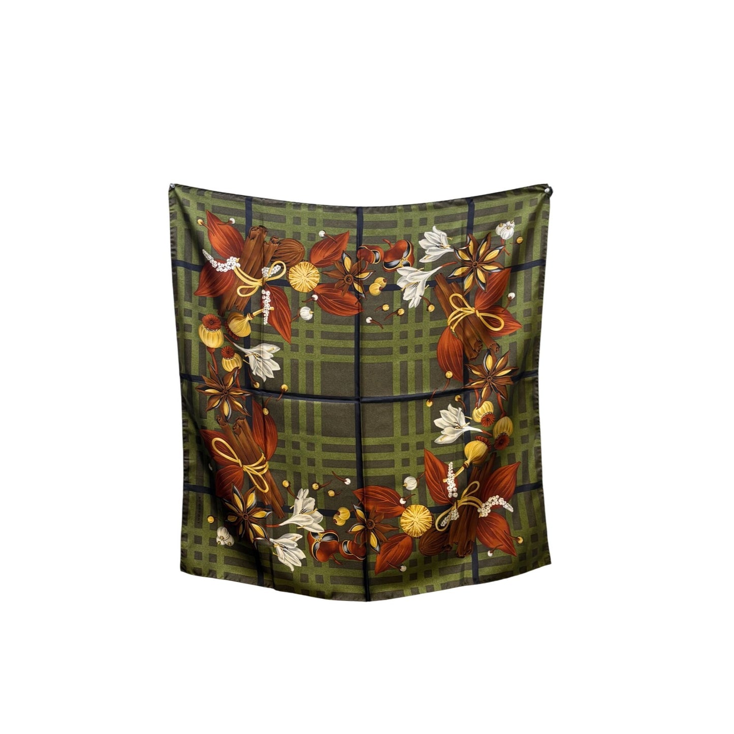 Burberry Floral & Geometric Green Multicolor Silk Scarf
