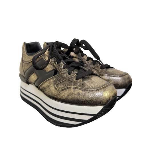 Hogan Gold Platform Sneakers Metallic Leather Size 5.5