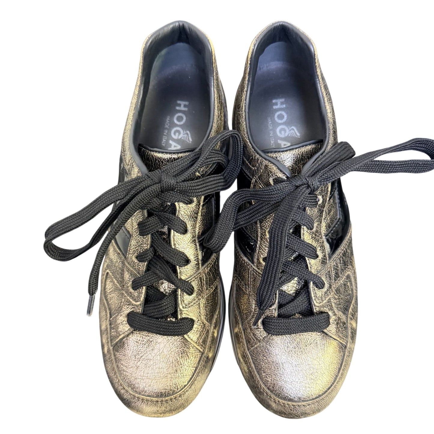 Hogan Gold Platform Sneakers Metallic Leather Size 5.5