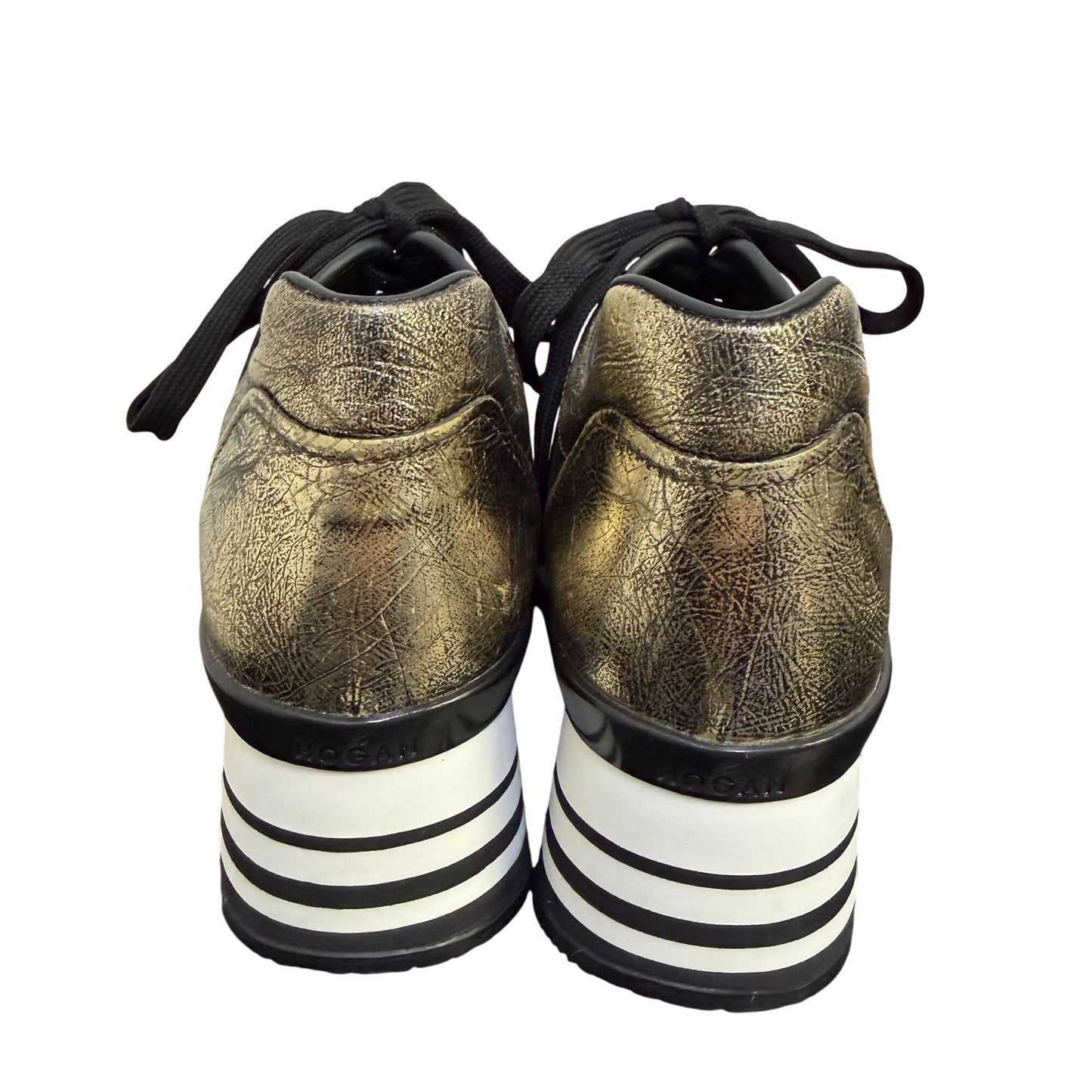 Hogan Gold Platform Sneakers Metallic Leather Size 5.5
