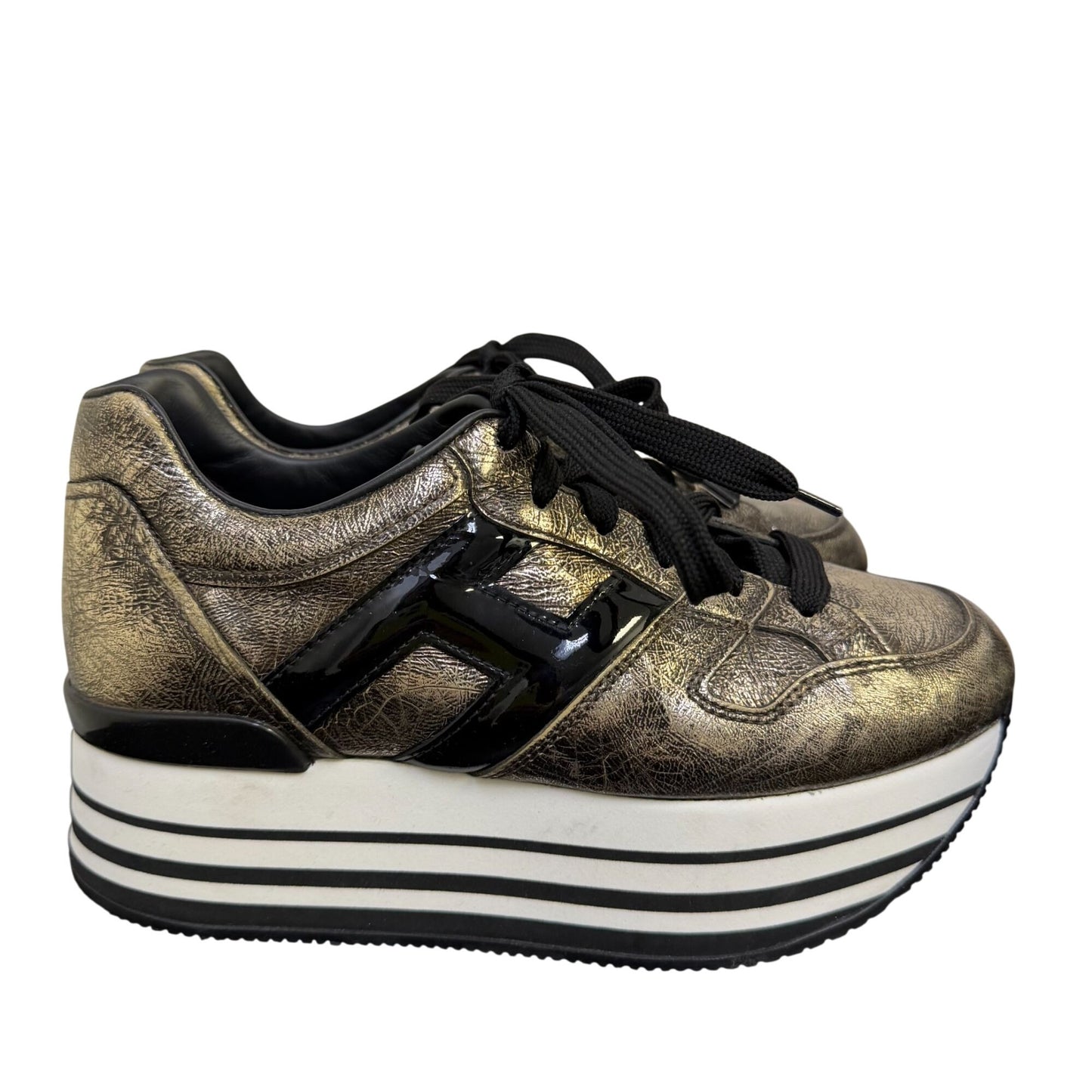 Hogan Gold Platform Sneakers Metallic Leather Size 5.5