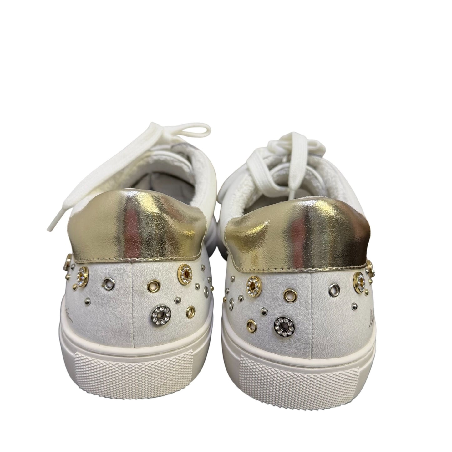 Chico's White Love Chicos Sneakers With Gold Metallic Accent 10