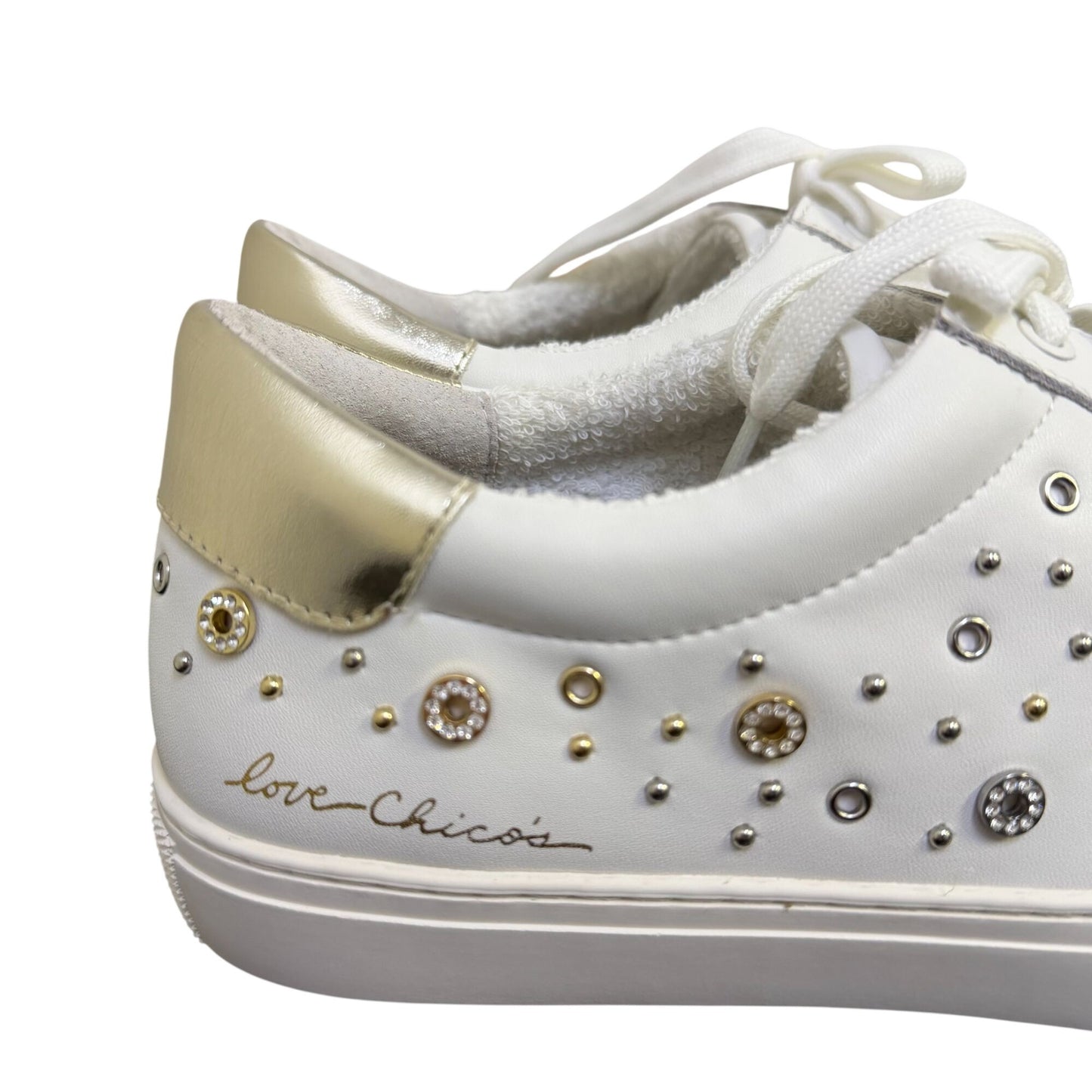 Chico's White Love Chicos Sneakers With Gold Metallic Accent 10