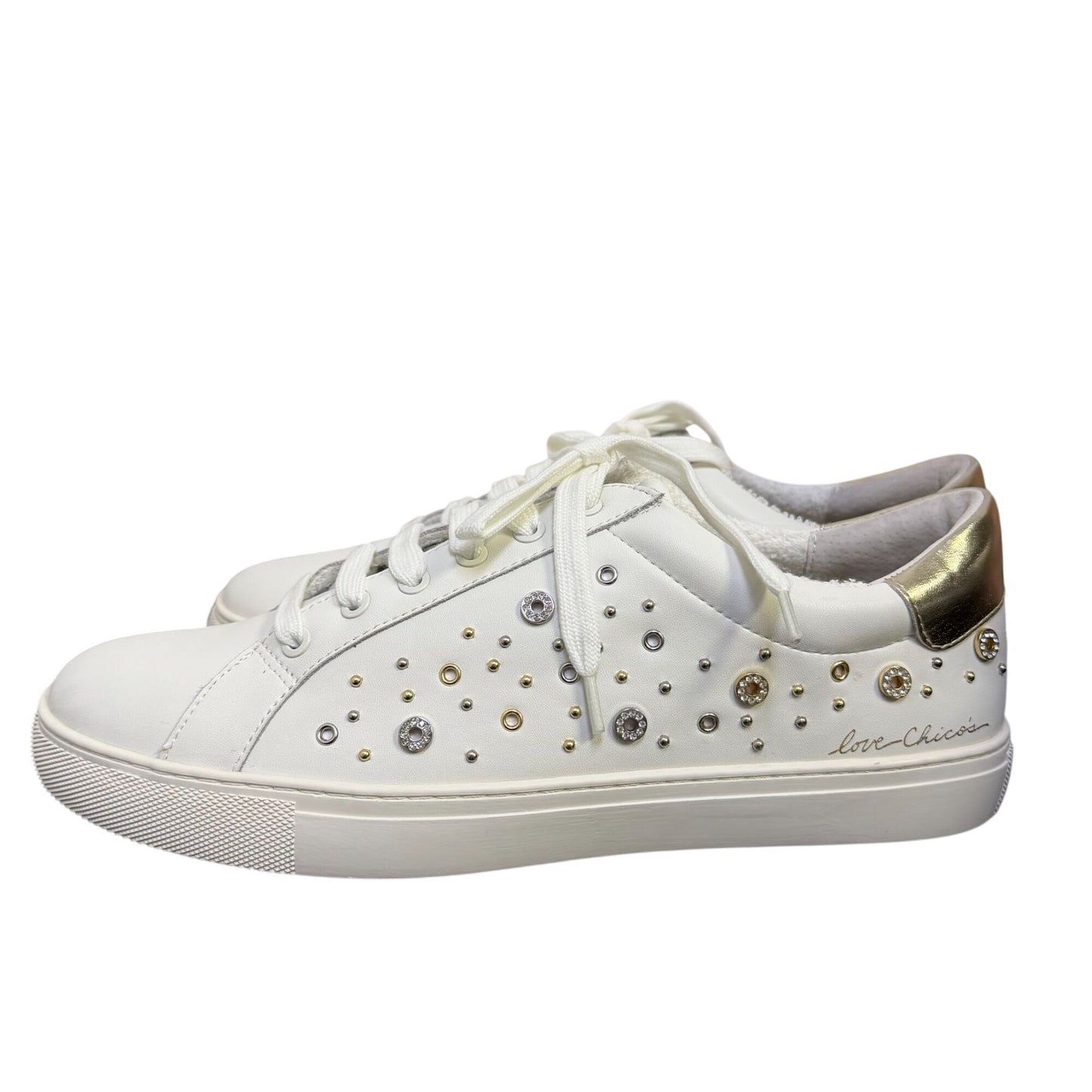 Chico's White Love Chicos Sneakers With Gold Metallic Accent 10