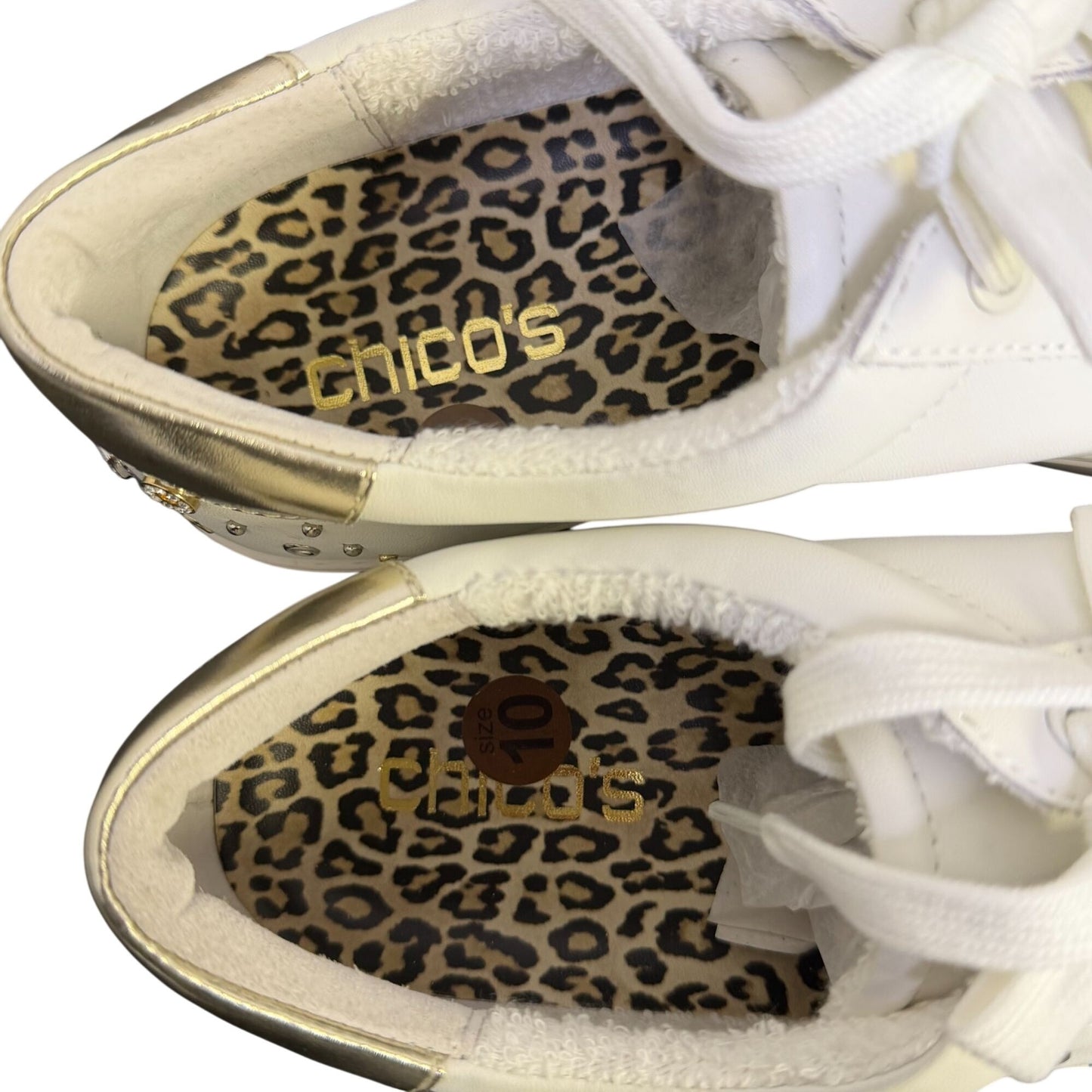 Chico's White Love Chicos Sneakers With Gold Metallic Accent 10