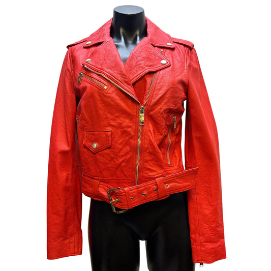 Michael Kors Red Lambskin Leather Jacket Size S