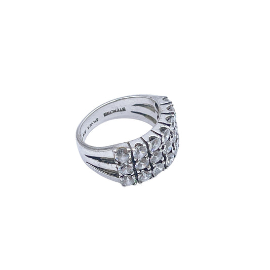 925 Sterling Silver Triple-Row Stimulated Diamonds Band Ring 5