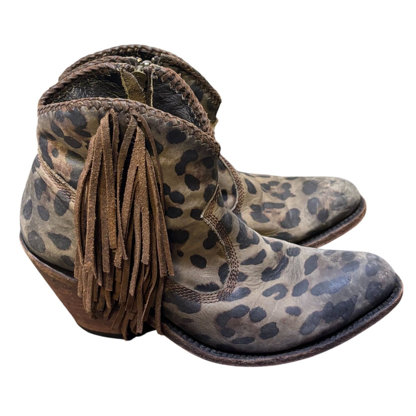 Liberty Black Western Ankle Booties Leopard Print Size 7