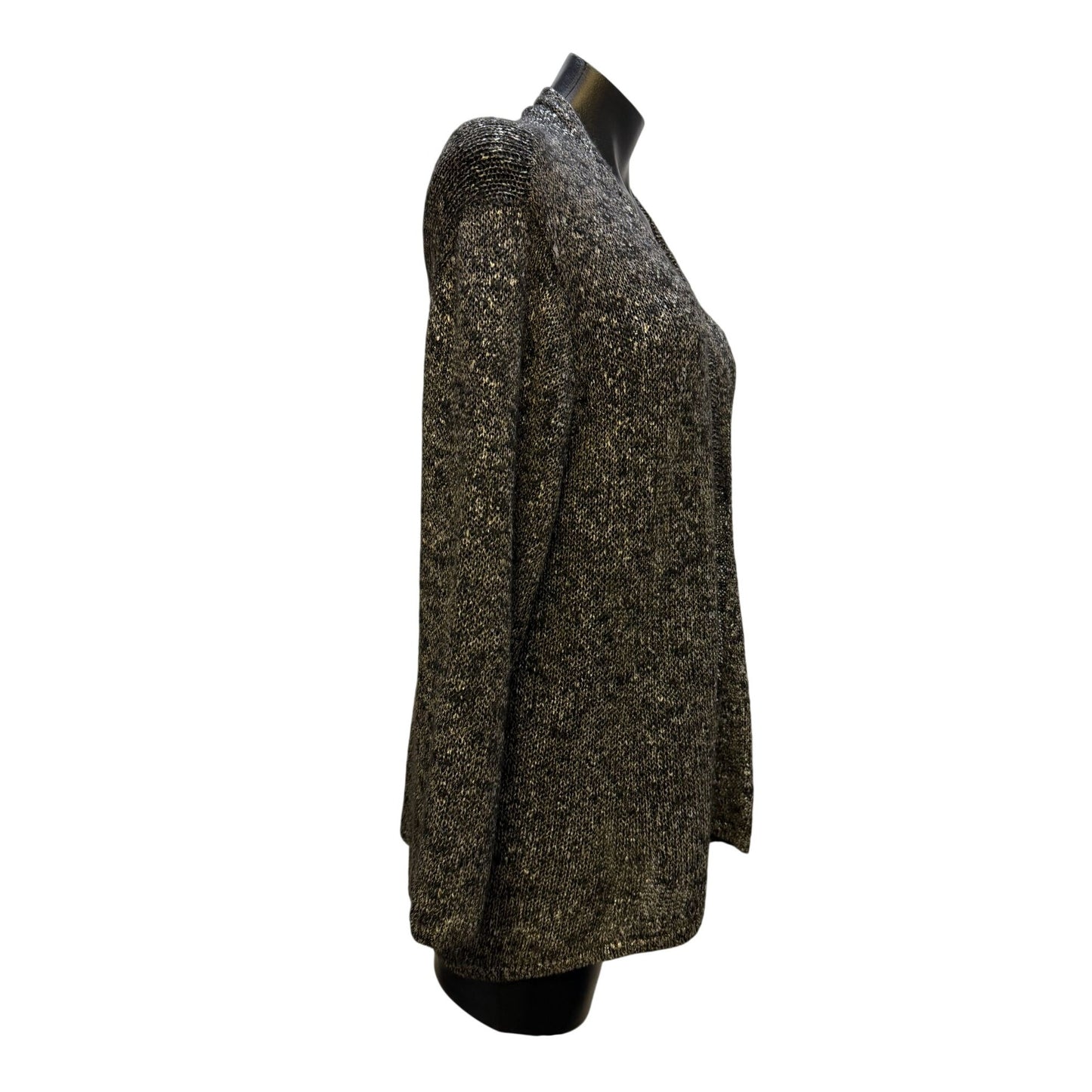 NWT Eileen Fisher Black & Silver Lightweight Shimmer Karma Open Front Cardigan Sweater L