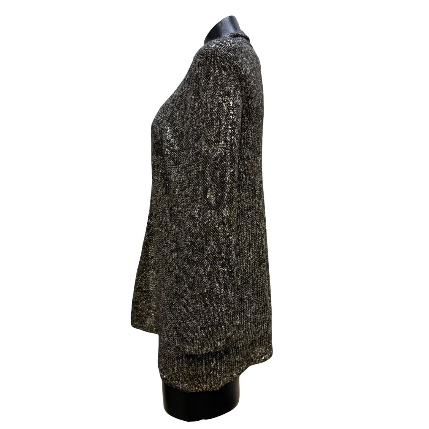 NWT Eileen Fisher Black & Silver Lightweight Shimmer Karma Open Front Cardigan Sweater L