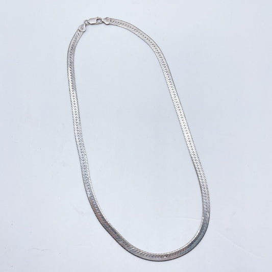 Sterling Silver 925 Herringbone Chain Necklace 22"