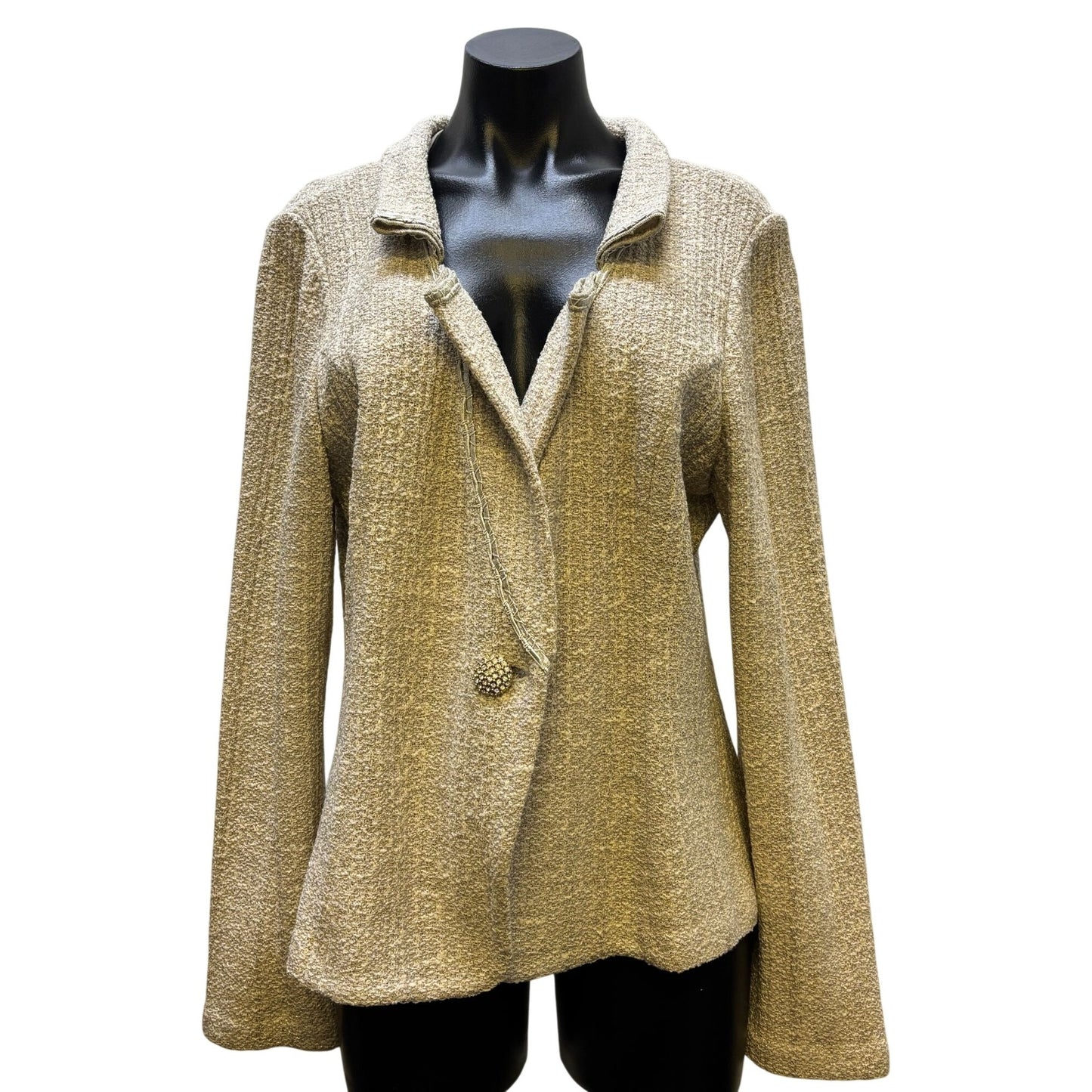 NWT St John Couture Tan Textured Jacket Size 16 Open Front Collar Long Sleeve Blazer