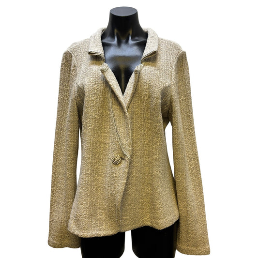 NWT St John Couture Tan Textured Jacket Size 16 Open Front Collar Long Sleeve Blazer