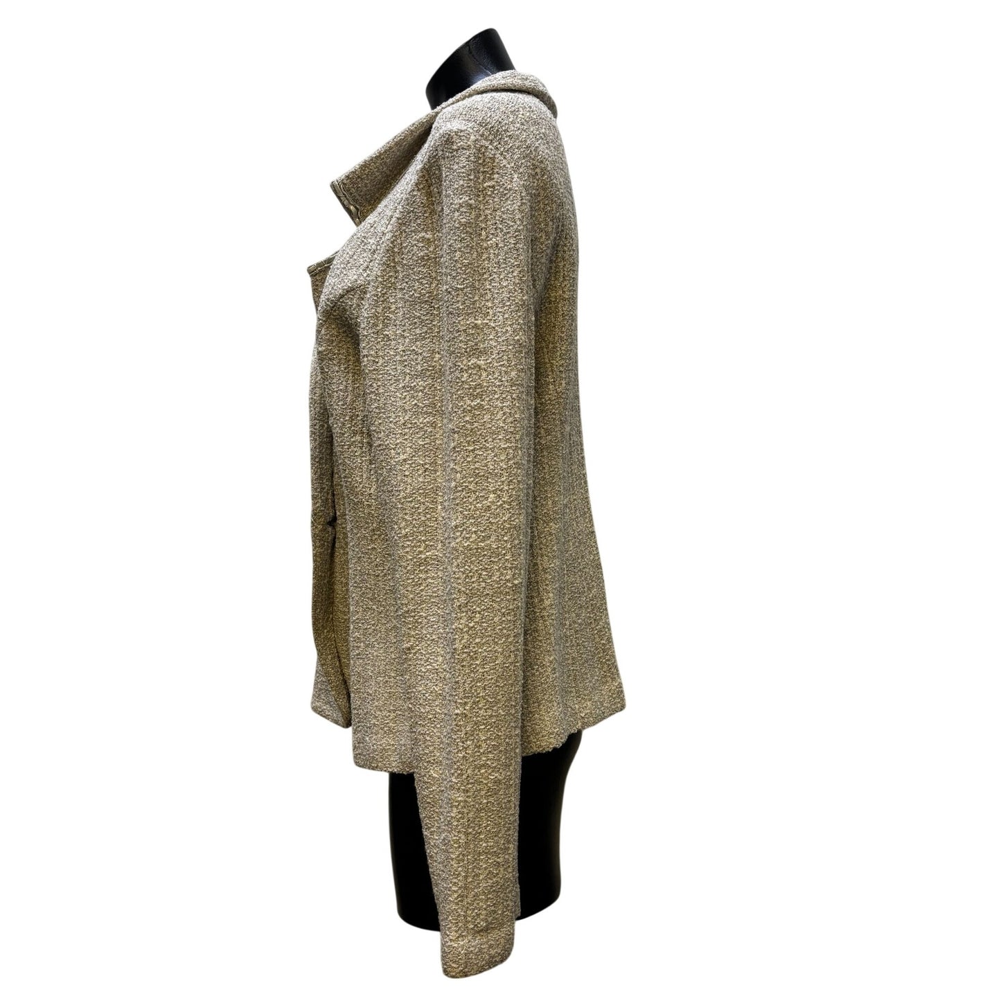 NWT St John Couture Tan Textured Jacket Size 16 Open Front Collar Long Sleeve Blazer