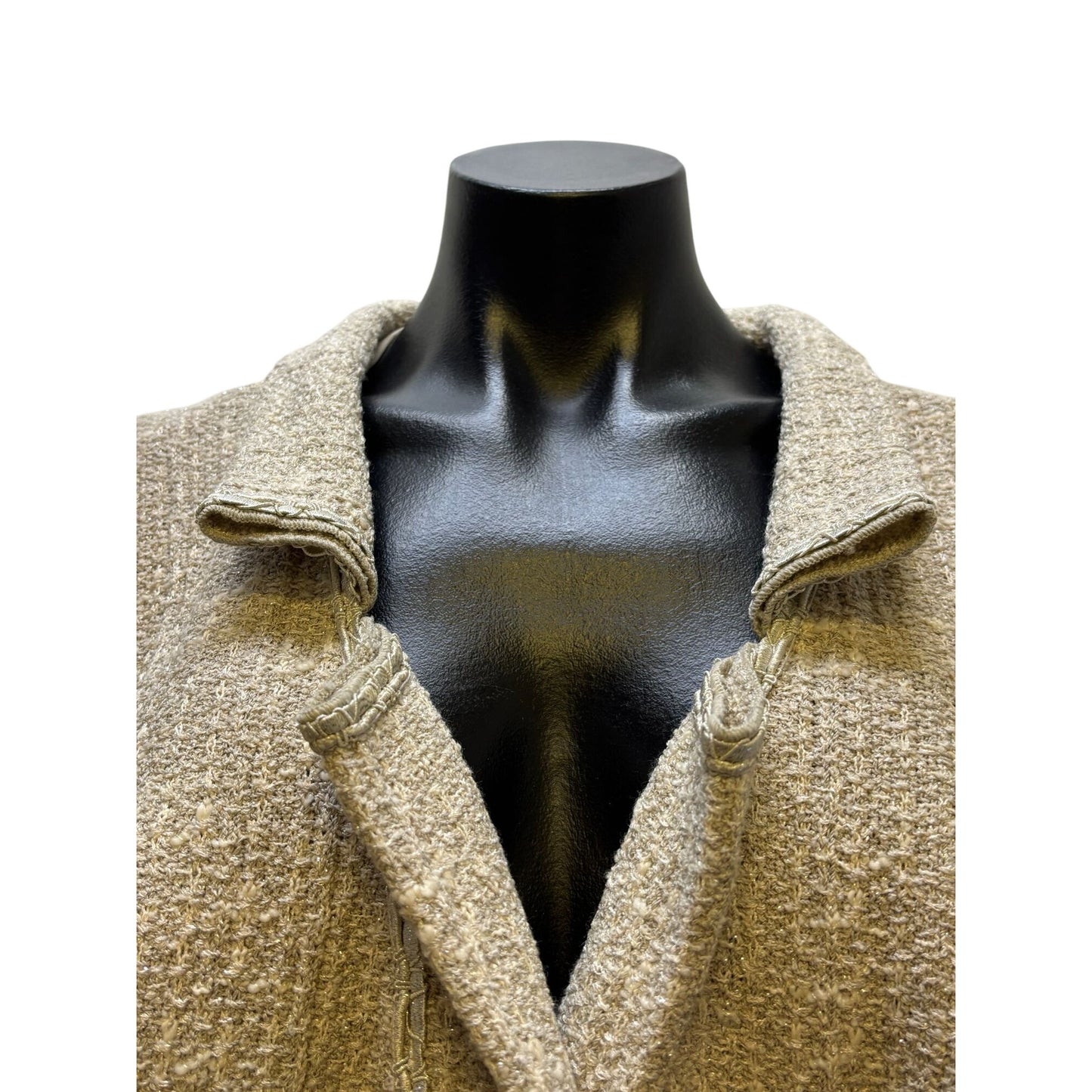 NWT St John Couture Tan Textured Jacket Size 16 Open Front Collar Long Sleeve Blazer