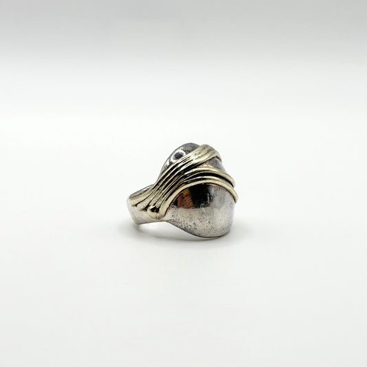 Sterling Silver Two-Tone Ring Signed JE 925 Size 8.5