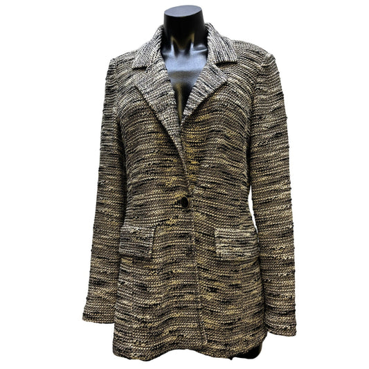St. John Knit Jacket Tan/Black Size 6 Textured Pattern Button Closure 6