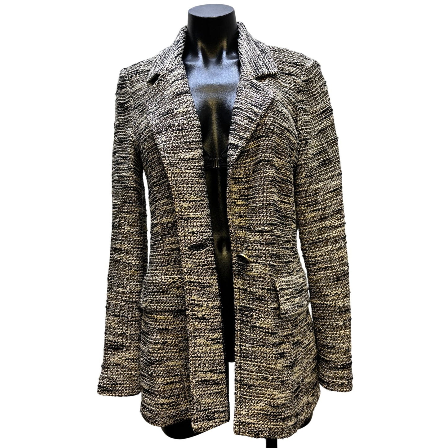 St. John Knit Jacket Tan/Black Size 6 Textured Pattern Button Closure 6