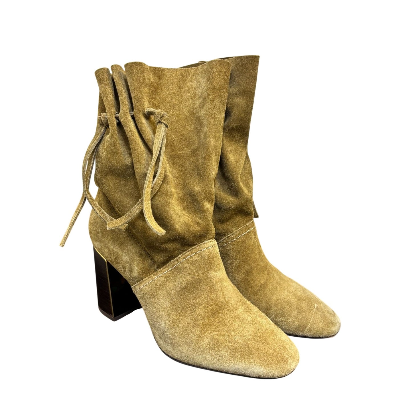 Tory Burch Suede Brown Block Heel Booties Size 7.5