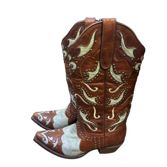 Denver Mountain Brown & Turquoise Western Style  Cowboy Boots 8.5