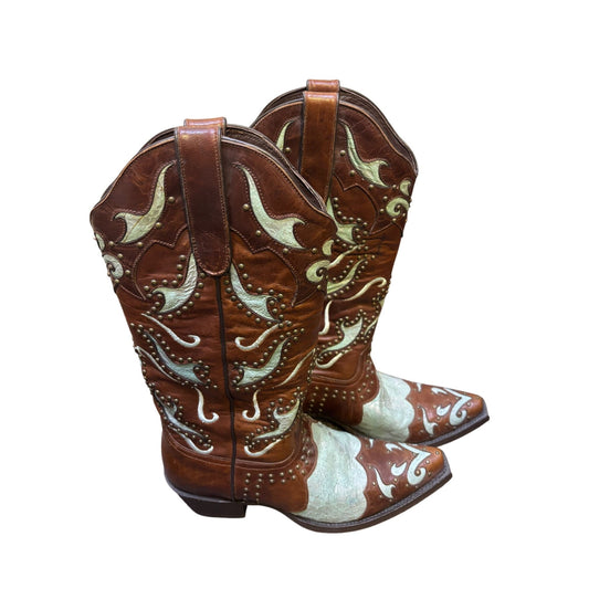 Denver Mountain Brown & Turquoise Western Style  Cowboy Boots 8.5