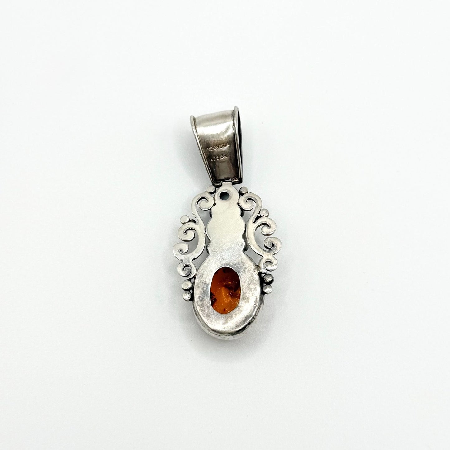 Suarti Bali Sterling 925 Silver Black Onyx & Amber Pendant