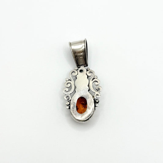 Suarti Bali Sterling 925 Silver Black Onyx & Amber Pendant