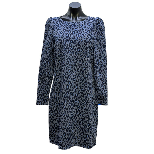 NWT Talbots Blue Navy Leopard Print Long Sleeve Knit Dress L