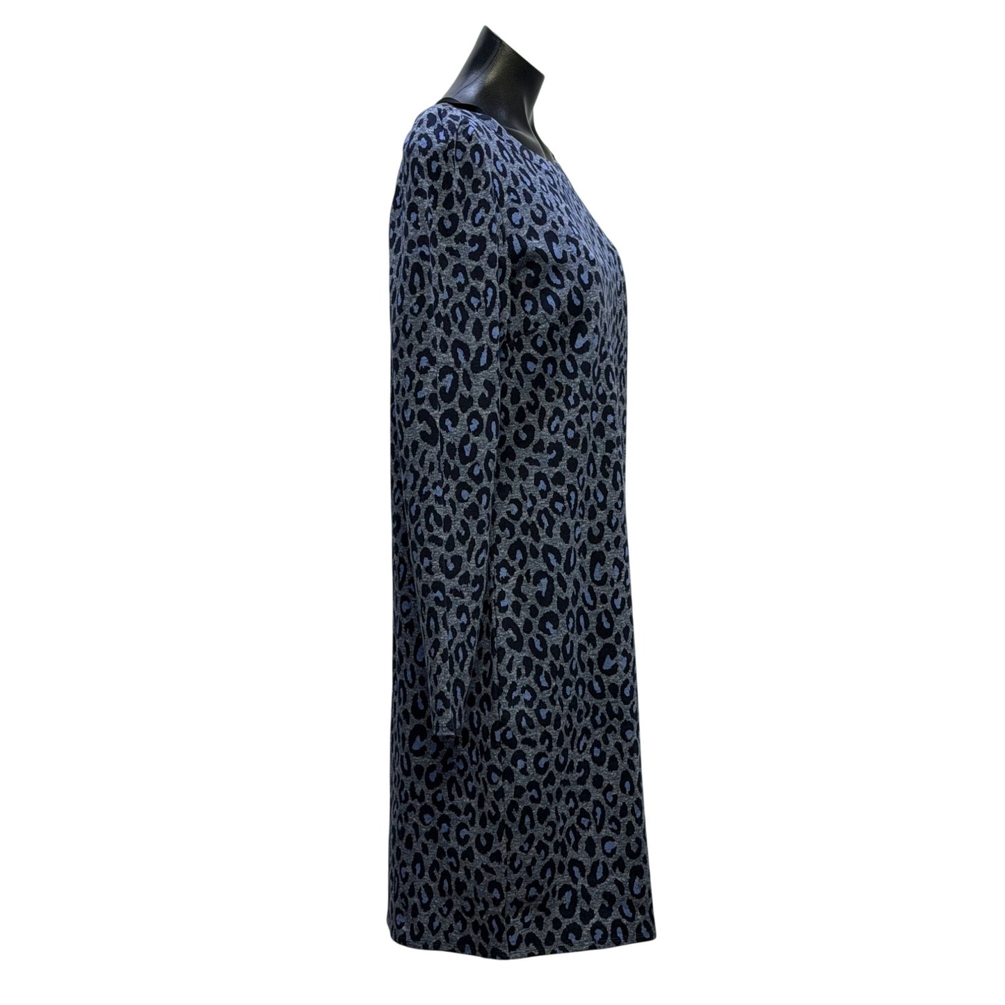 NWT Talbots Blue Navy Leopard Print Long Sleeve Knit Dress L