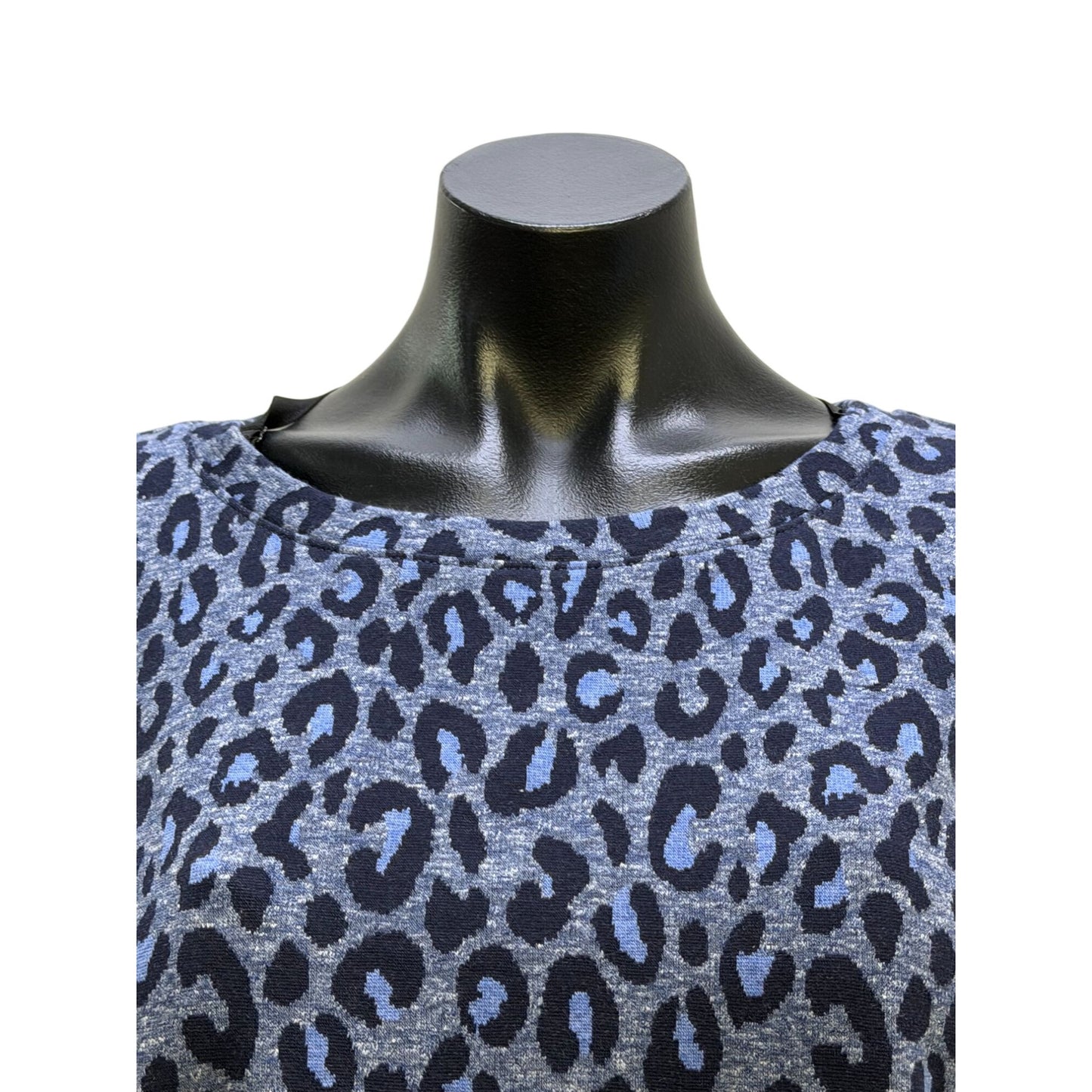 NWT Talbots Blue Navy Leopard Print Long Sleeve Knit Dress L