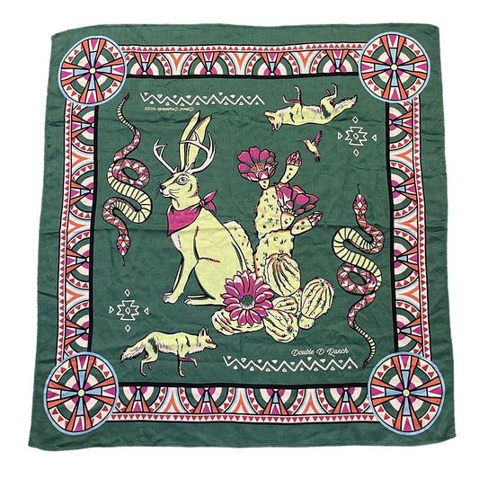 Double D Ranch Green Bandana Scarf With Jackalope & Cactus Design Desperado