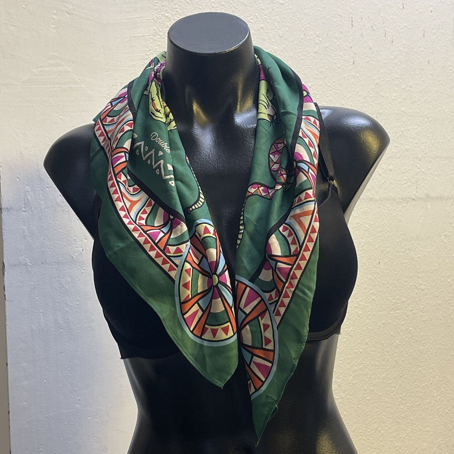 Double D Ranch Green Bandana Scarf With Jackalope & Cactus Design Desperado