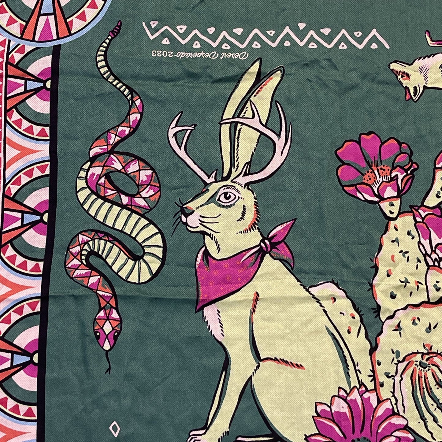 Double D Ranch Green Bandana Scarf With Jackalope & Cactus Design Desperado