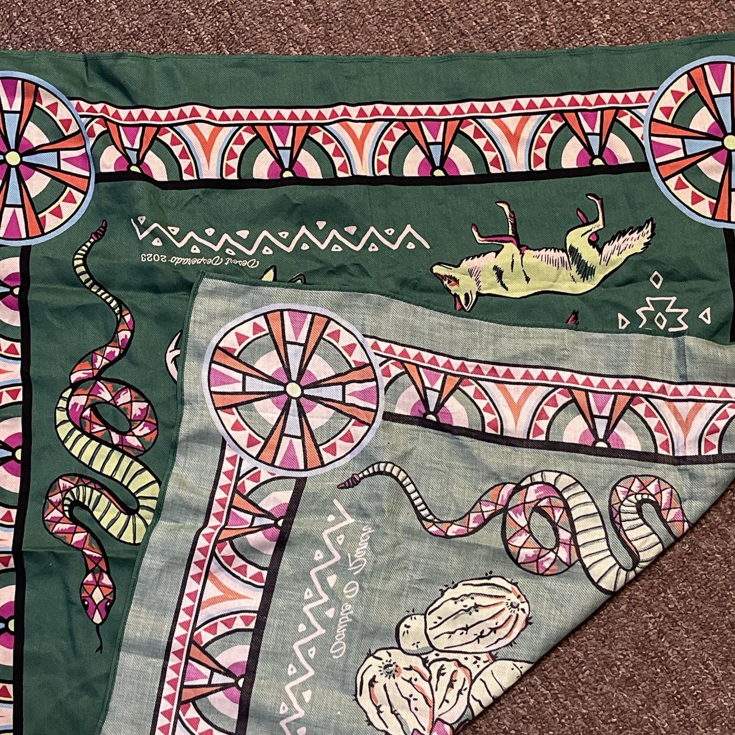 Double D Ranch Green Bandana Scarf With Jackalope & Cactus Design Desperado