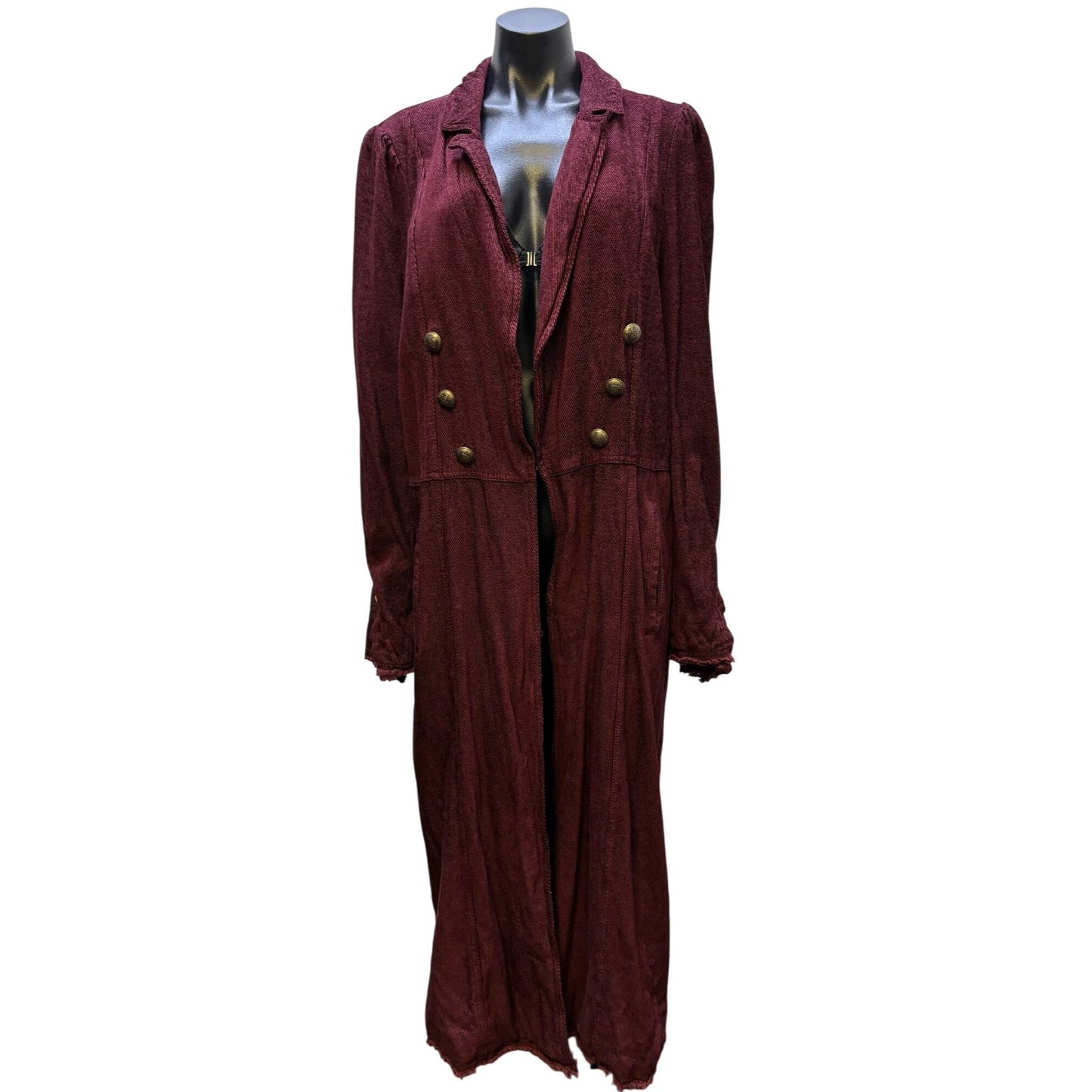 Free People Long Double-Breasted Coat Wine Red Size L