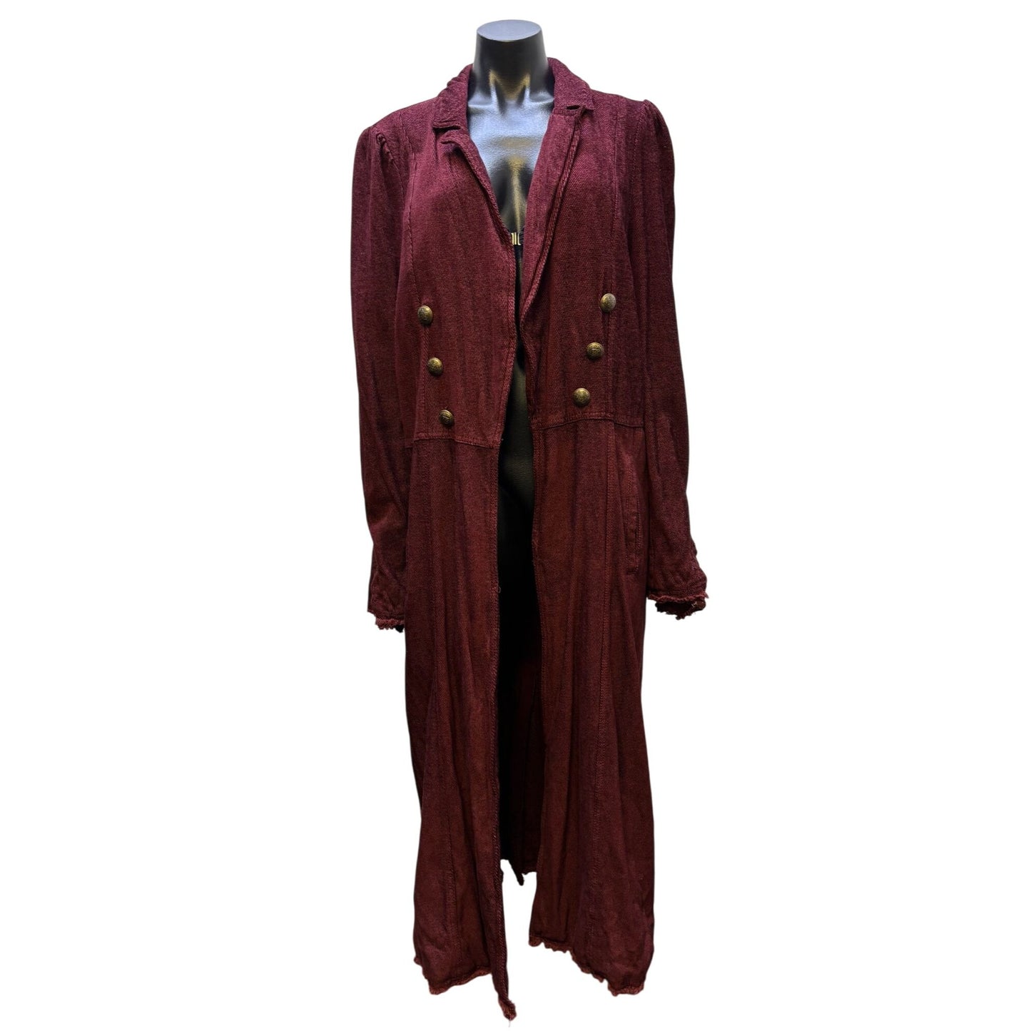 Free People Long Double-Breasted Coat Wine Red Size L