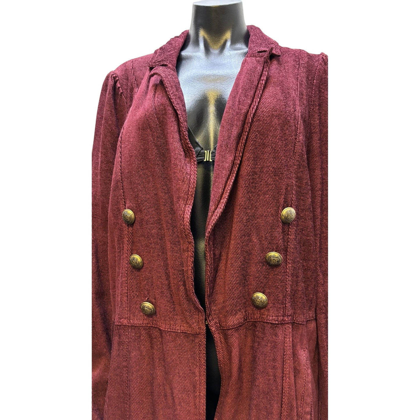 Free People Long Double-Breasted Coat Wine Red Size L