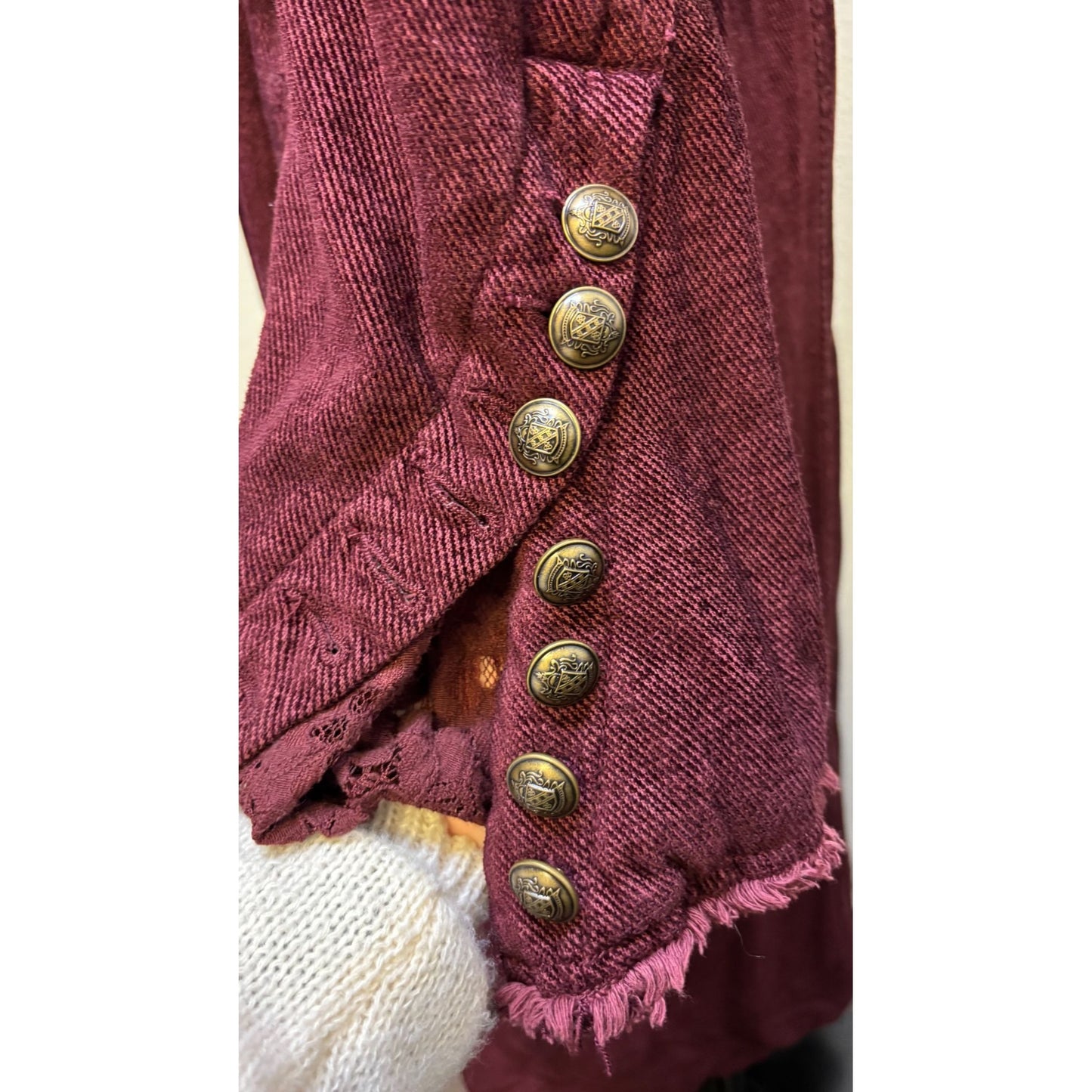 Free People Long Double-Breasted Coat Wine Red Size L