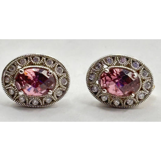 Tacori IV 925 Sterling Silver & Pink CZ Halo Stud Earrings