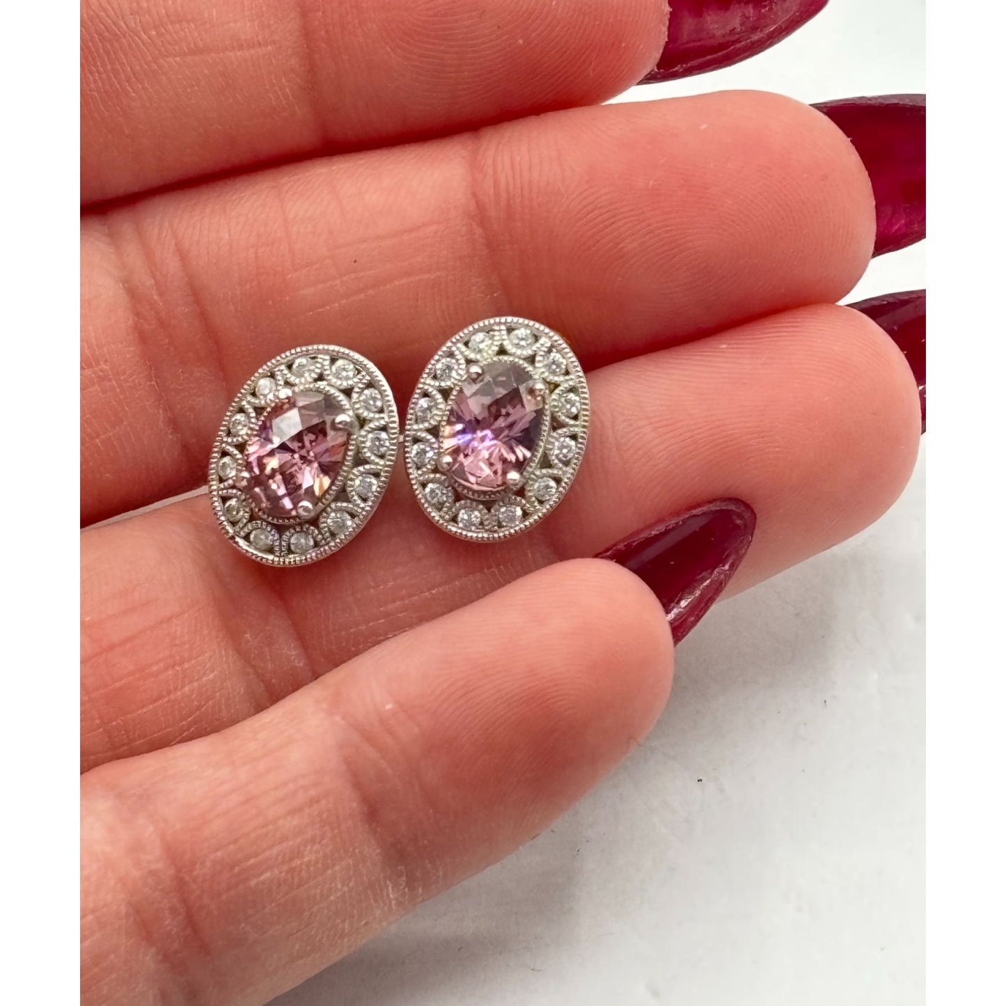 Tacori IV 925 Sterling Silver & Pink CZ Halo Stud Earrings