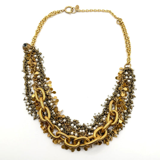 Catherine Popesco Gold Multistrand Chain Necklace With Ivory Beads & Discs