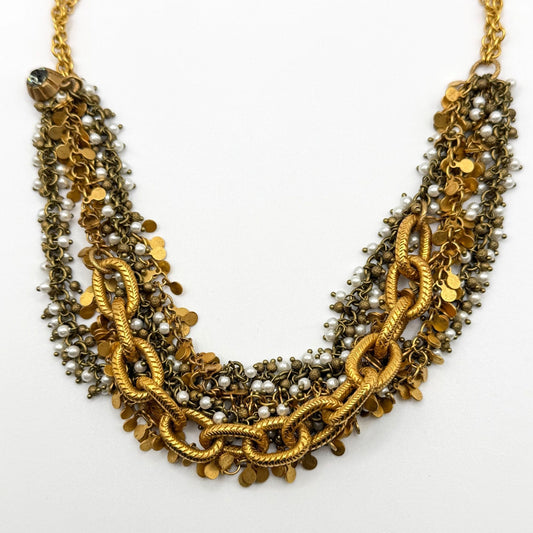 Catherine Popesco Gold Multistrand Chain Necklace With Ivory Beads & Discs
